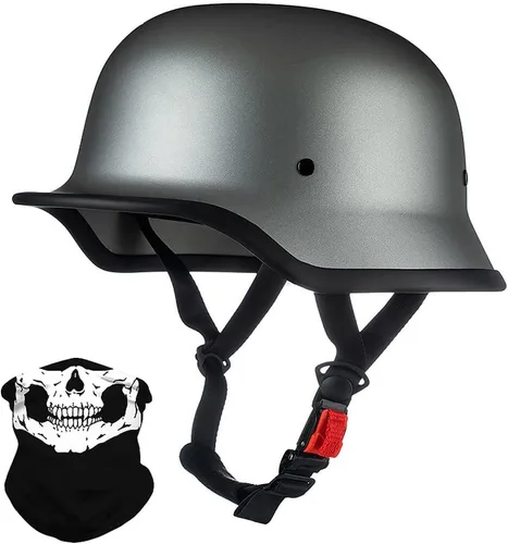 Vista 12 de Medio casco de motocicleta alemana vintage, aprobado por DOT, para adultos, hombres y mujeres, casco retro abierto, con hebilla ajustable