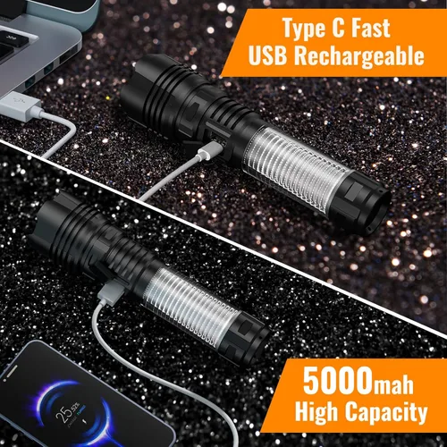 Vista 6 de Hoxida Linternas de Camping Recargables de Altos Lúmenes - 2000 Metros de Haz Largo, Súper Brillante, Linterna LED, Impermeable, Luces de Tienda