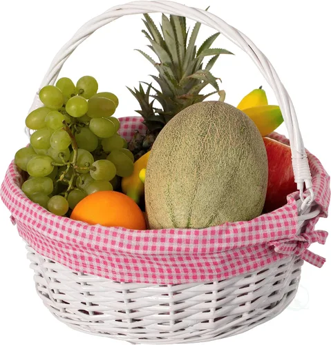 Vista 18 de WICKERWISE Cesta de regalo tradicional de sauce redondo blanco con forro a cuadros y asas resistentes, cesta de almacenamiento de aperitivos