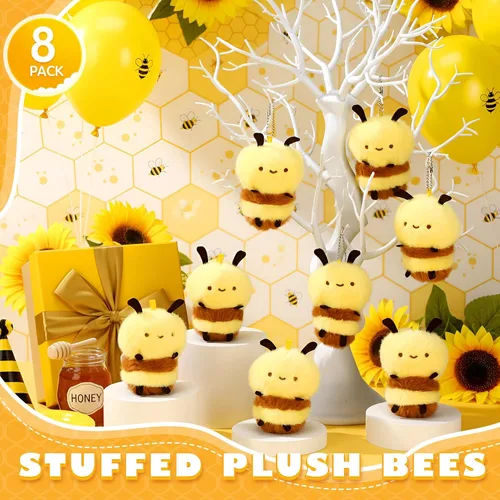 Vista 2 de Sratte 8 piezas 9.99 centímetros de abejas de peluche de 3.94 pulgadas, abeja pequeña de peluche suave, abeja de miel de peluche, llaveros