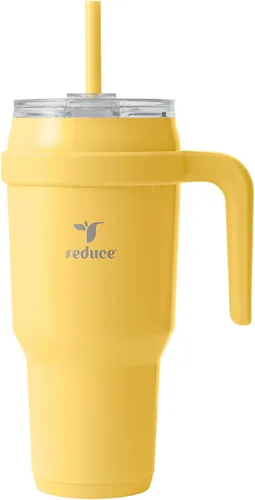 Vista 12 de REDUCE Vaso de acero inoxidable de 24 onzas con asa, con aislamiento al vacío de doble pared, tapa a prueba de sudor y popote reutilizable, mantiene