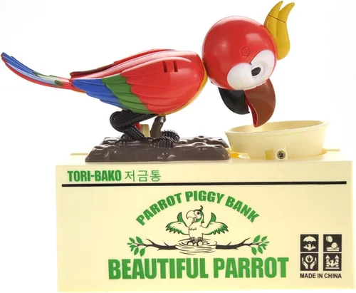 Vista 4 de PowerTRC Parrot - Banco de monedas Caja de ahorros interactiva para niños y adultos Bonita bolsa de dinero para niños y niñas Idea de regalo