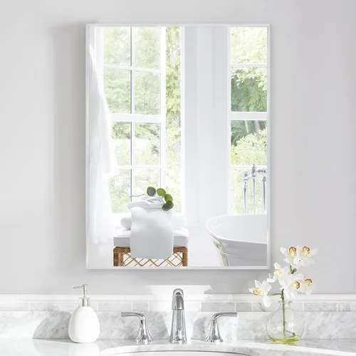 Vista 65 de 24x24 Inch Black Bathroom Mirror for Wall, Aluminum Frame Rectangle Rectangular Vanity Mirror, Modern Large for Bedroom, Living Room, Horizontal or