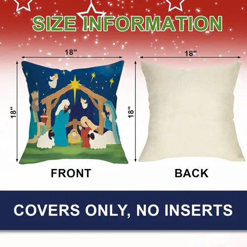 Vista 2 de Funda de almohada decorativa de Navidad cristiana de 18 x 18 pulgadas, decoración religiosa de Navidad Jesús, decoración de invierno para el hogar
