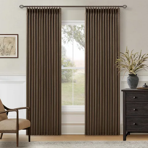 Vista 123 de Juego de 2 paneles de cortinas plisadas negras de 80 pulgadas para sala de estar, cortinas plisadas de lino con forro de 80 pulgadas de largo, 100%