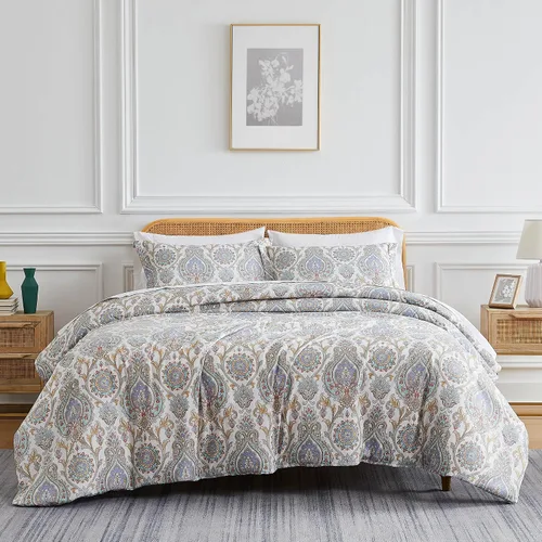 Vista 20 de Southshore Fine Living, Inc. Juego de edredón costero individual XL, edredón de plumón alternativo a rayas azules, tamaño individual XL con funda