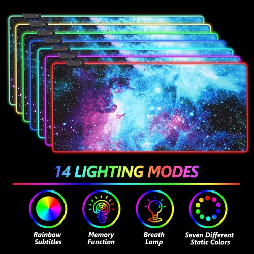 Vista 2 de AIMSA - Alfombrilla de mouse para juegos RGB extendida base de goma antideslizante con 14 modos de iluminación alfombrilla de teclado de computadora
