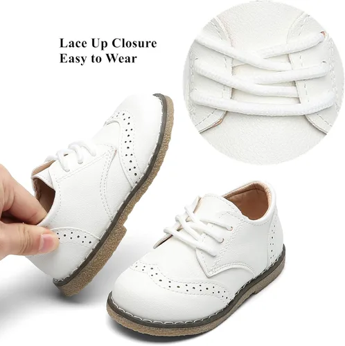 Vista 17 de DADAWEN - Zapatos de vestir para niña con cordones para uniforme de Oxford, cómodos, mocasines (niños pequeños)