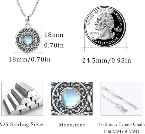 Vista 6 de Silikepa Locket Necklace for Women Mens 925 Sterling Silver Moonstone CelticViking Locket Necklace Holds Photos Moonstone Jewelry Gifts for Women