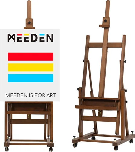 Vista 9 de MEEDEN Caballete de estudio extragrande y resistente con marco en H - Caballete de madera de haya maciza para artista profesional, caballete de arte