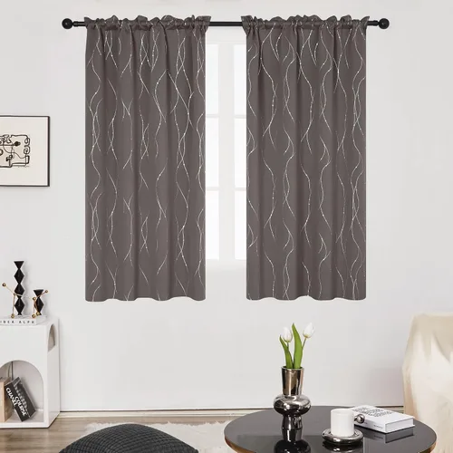 Vista 2 de Deconovo - Cortinas opacas con diseño de líneas onduladas y lunares, para dormitorio y sala de estar.