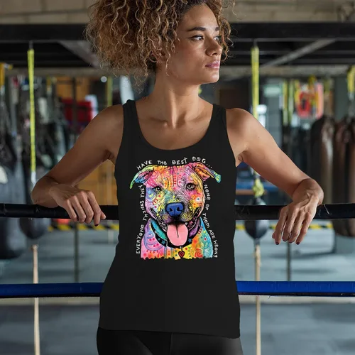 Vista 4 de Dean Russo Pets Art Pit Bull Camiseta sin mangas para mujer con los mejores perros