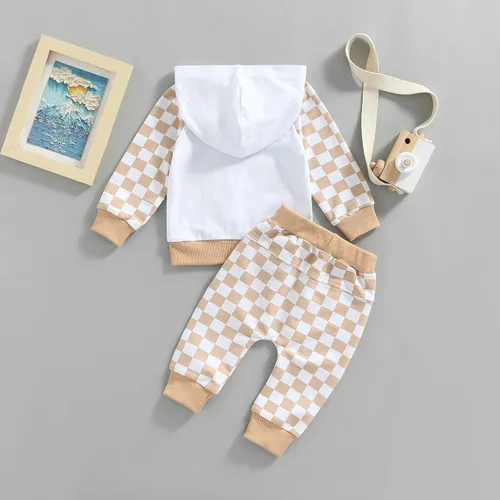 Vista 7 de Karesoull Conjunto de ropa para niños pequeños, sudadera de retazos, manga larga, pantalones lisos, para otoño e invierno