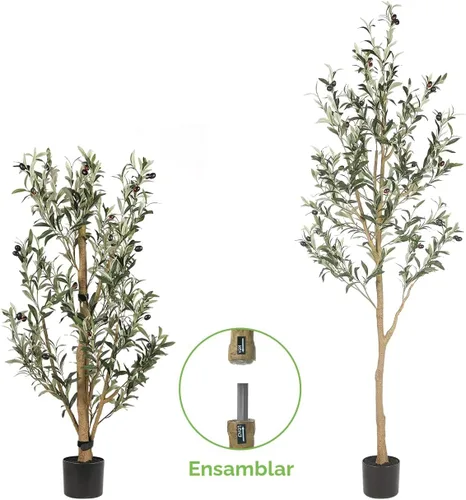 Vista 7 de Realead Árbol de olivo artificial de 6 pies, plantas de olivo sintético alto, árbol de seda de olivo falso en maceta con ramas y frutas, árboles