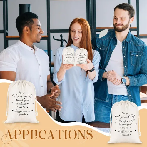 Vista 6 de Yeaqee 12 juegos de regalo de agradecimiento a los empleados, incluye bolsas motivacionales de arpillera con cordón, bolígrafos retráctiles