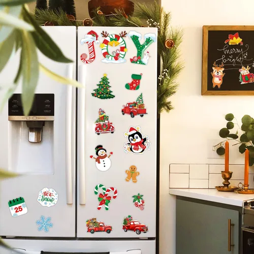 Vista 4 de 20 imanes de Navidad para nevera, imanes de decoración de puerta de garaje de Navidad, imanes magnéticos decorativos para nevera para automóvil