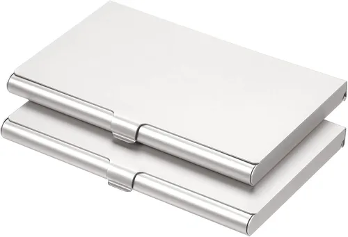 Vista 7 de PATIKIL Portatarjetas de visita, 2 piezas de aleación de aluminio, funda delgada para tarjetas de nombre para mujeres y hombres, color negro