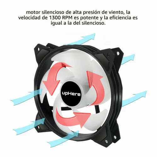 Vista 4 de upHere Larga vida útil de 4.724 in, 3 pines de alto flujo de aire, edición silenciosa, ventilador LED arcoíris para fundas de PC, enfriadores de CPU