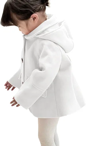 Vista 21 de rrhss Abrigo formal con botones para niñas pequeñas, chaqueta de lana con capucha para otoño e invierno