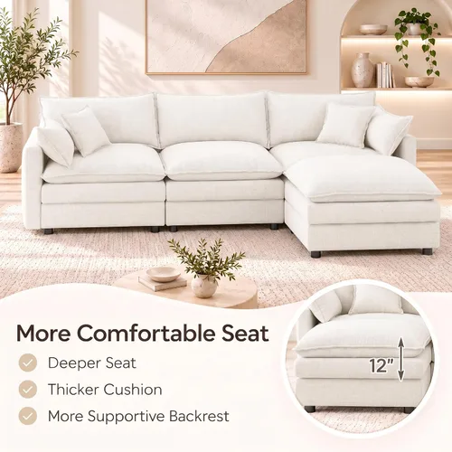 Vista 3 de Sofá modular modular de chenilla Cloud de 102 pulgadas con otomana Beige