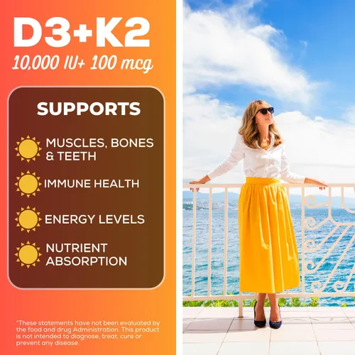 Vista 3 de grow vitamin Aceite D3 K2 con MCT - 10,000 UI D3, 100 mcg K2 MK7, calcio, zinc, bioperina, magnesio para una absorción superior - 60 cápsulas
