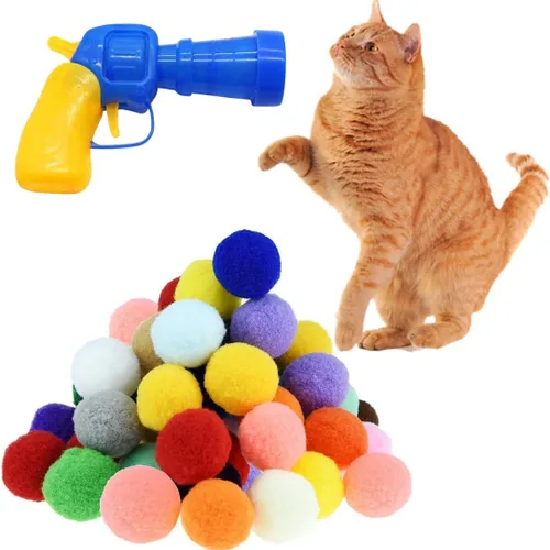 Vista 8 de Pelotas de pompones suaves de alta calidad para gatitos, ligeras, interactivas, varios colores, juguete de peluche para entrenamiento y juego