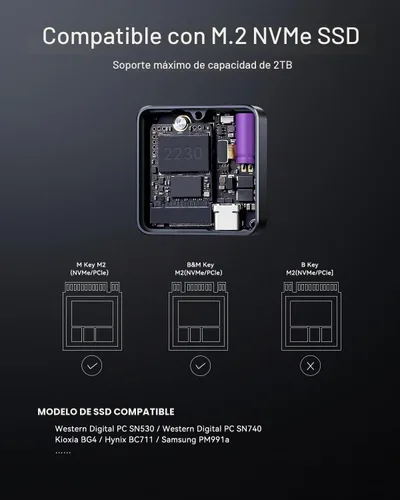 Vista 7 de DOCKCASE Pocket M.2 2230 NVMe SSD Enclosure, Soporta 3s PLP Previene la Pérdida de Datos de Escritura, USB 3.2 Gen 2 Type-C (10 Gbps), Compatible