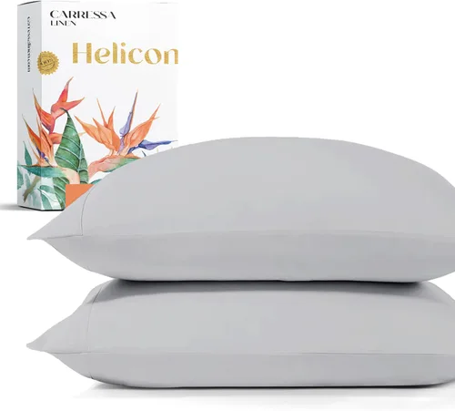 Vista 28 de Carressa Linen Juego de 2 fundas de almohada 100% de algodón egipcio de la serie 1500 de lujo tamaño estándar/Queen (beige), suaves como la seda
