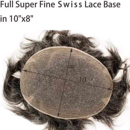Vista 7 de Voloria Swiss Full Lace Hombres Toupee 1B Color Negro Cabello Humano Real Mezclado 20% Gris Pelo Sintético Reemplazo para Hombres Hairpiece