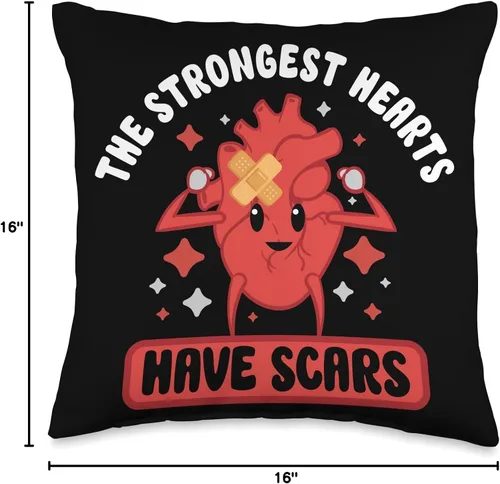 Vista 4 de The Strongest Hearts Have Scars Open Surgery Survivor - Almohada de ataque cardíaco, 16 x 16 pulgadas, multicolor