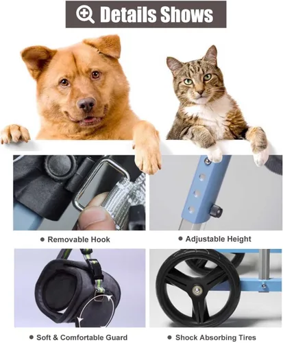 Vista 3 de Silla de ruedas para perros con patas traseras discapacitadas para caminar, silla de ruedas de aluminio para perros, soporte para silla de ruedas