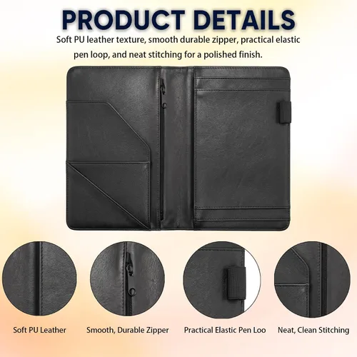 Vista 4 de Server Book for Waitress,Waiter Book with Zipper Pocket,PU Leather Waitstaff Organizer Wallet with 7 Pockets,Guest Check & Money Holder,Fits Server