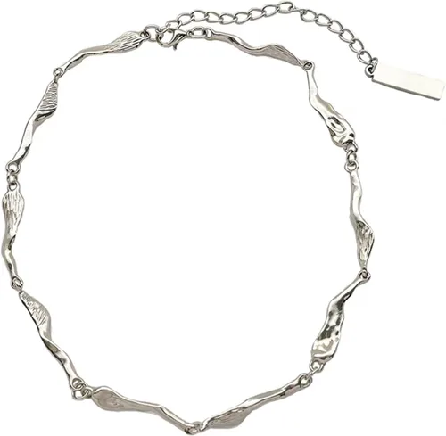 Vista 18 de Collar minimalista con cadena irregular Y2k para uso diario, versátil, joyería de moda para mujer, plata Dorado-1