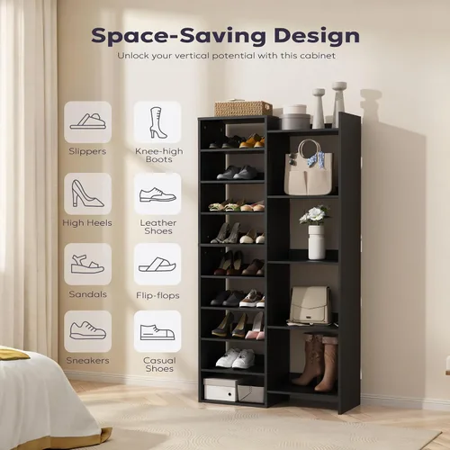 Vista 5 de Furnify Zapatero de 14 niveles, organizador de zapatos moderno de 152 cm de altura, gabinete de almacenamiento de zapatos con compartimentos