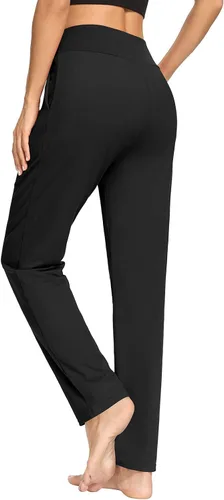 Vista 4 de Sarin Mathews - Pantalones de yoga plisados de pierna ancha y holgados, cómodos, pantalones de entrenamiento para mujer con bolsillos