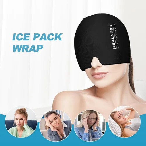 Vista 2 de Sombrero frío, tapa de hielo, envoltura de cabeza de hielo, terapia fría y caliente, reutilizable 360 compresión, envoltura flexible para la cabeza
