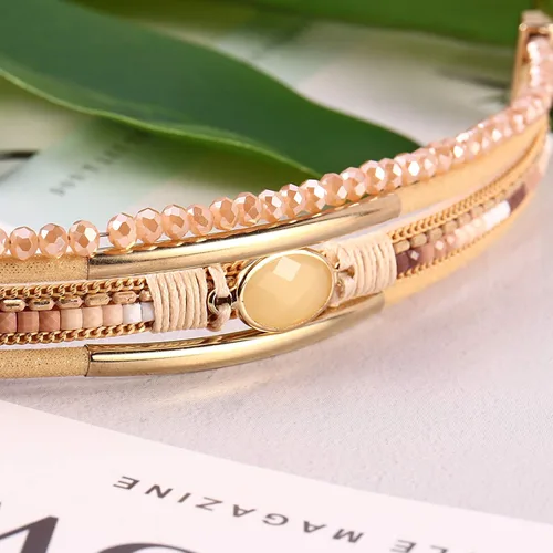 Vista 4 de FANCY SHINY- Pulseras de cuero de la envoltura de cuentas de cristal de la pulsera Boho Cuff piedra, dije, pulseras con cierre magnético de joyería