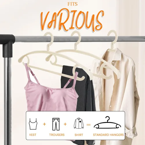 Vista 7 de DEDU Perchas de plástico para ropa, paquete de 20 perchas extra gruesas con gancho giratorio de 360° antideslizantes, perchas para suéteres, Beige