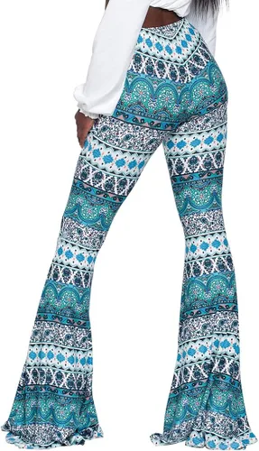 Vista 2 de Herose - Pantalones acampanados para mujer tiro alto, estilo bohemio, largos hasta el suelo, tallas S a 2XL