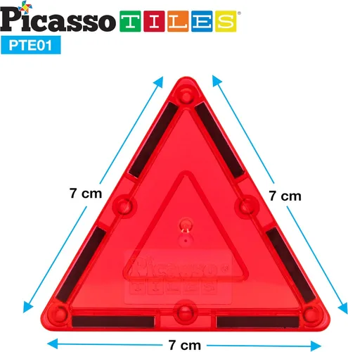 Vista 3 de PicassoTiles Juego combinado de azulejos magnéticos equiláteros pequeños + 353 piezas de azulejos magnéticos, 12 piezas de bloques de construcción