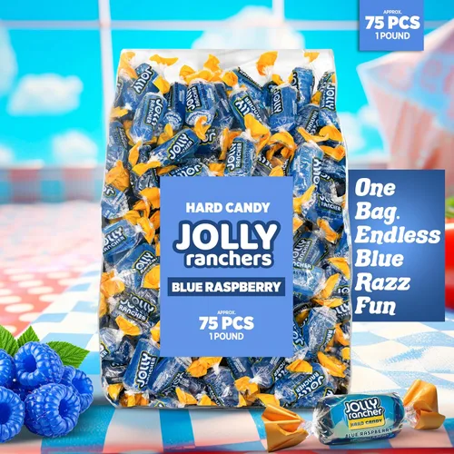 Vista 3 de Caramelos Duros Blue Raspberry Jolly Ranchers – Sabor Original – Bolsa a Granel de 1 Libra (Aproximadamente 75 Piezas) – Dulces Ácidos y Dulces