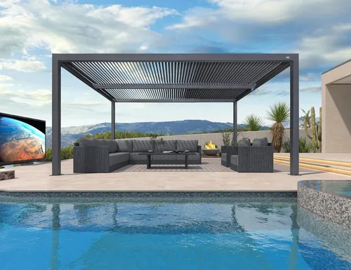 Vista 16 de PURPLE LEAF - Pérgola con listones de 10 x 12 pies, sistema de drenaje 94AS para patio, color gris Premium All-Aluminum Rustproof Build, Modern