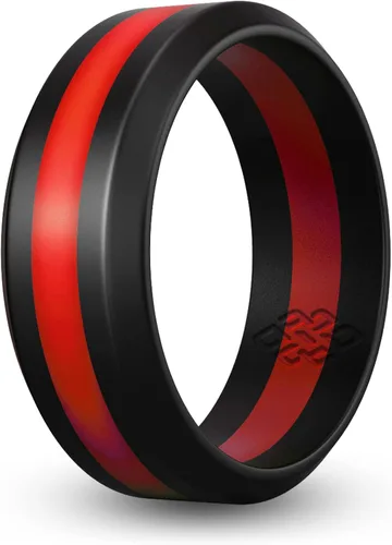 Vista 11 de Knot Theory Thin Line Silicone Ring for Men Women - 8mm Wedding Band Azul