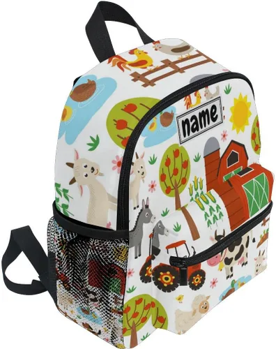 Vista 2 de Mochila personalizada con nombre para niños, animales de granja, vaca, cerdo, oveja, caballo, burro, mochila para viajes de guardería, bolsas