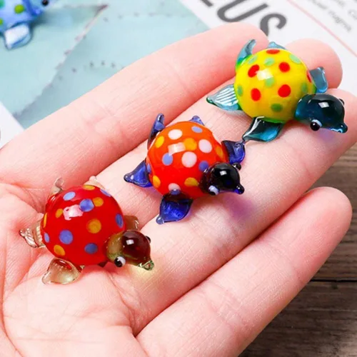 Vista 6 de Figuras de tortuga de vidrio soplado a mano, mini exquisita estatua de animal para decoración del hogar, paisajismo de acuarios, colección