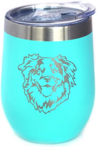 Vista 8 de Australian Shepherd Face - Wine Tumbler Glass with Sliding Lid - Stainless Steel Insulated Mug - Unique Dog Themed Decor and Gifts for Moms & Dads