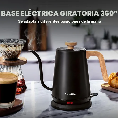 Vista 8 de Nueve&Five - Hervidor eléctrico de cuello de cisne con termómetro, hervidor de agua caliente de 1.0 L para café y té, 1000 W, apagado automático