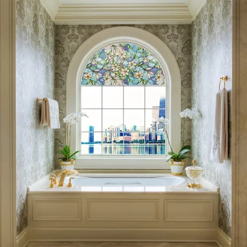 Vista 5 de Película decorativa arqueada para ventana precortada de orquídea, autoestática, 18 pulgadas de diámetro