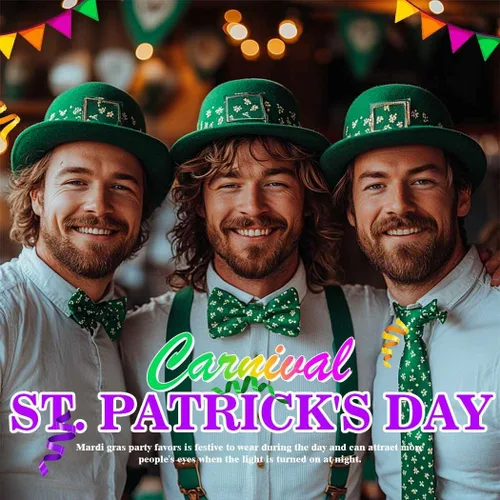 Vista 5 de JEWEKY Pajarita del día de San Patricio, lazos de trébol, ajustable, accesorio de ropa para fiestas rave para mujeres y hombres