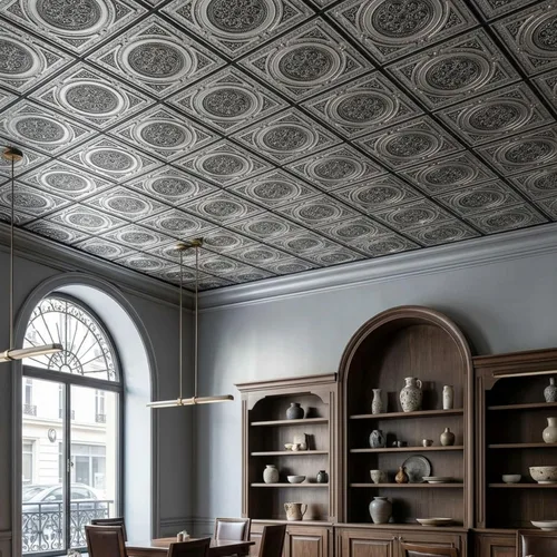 Vista 18 de Steampunk-Faux - Azulejo de techo de hojalata - Plata envejecida, paquete de 25 Plata antigua
